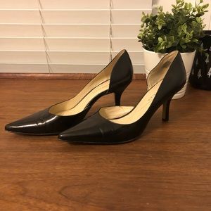 Anne Klein Black Leather D’Orsay Heels 8 Like New